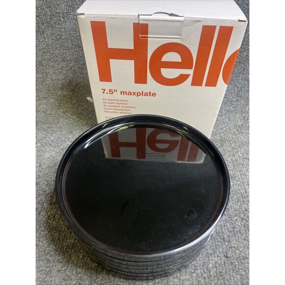 Heller Maxplate Stacking 7.5' Plates Set Of 6 Black New In Box - Picture 2 of 5